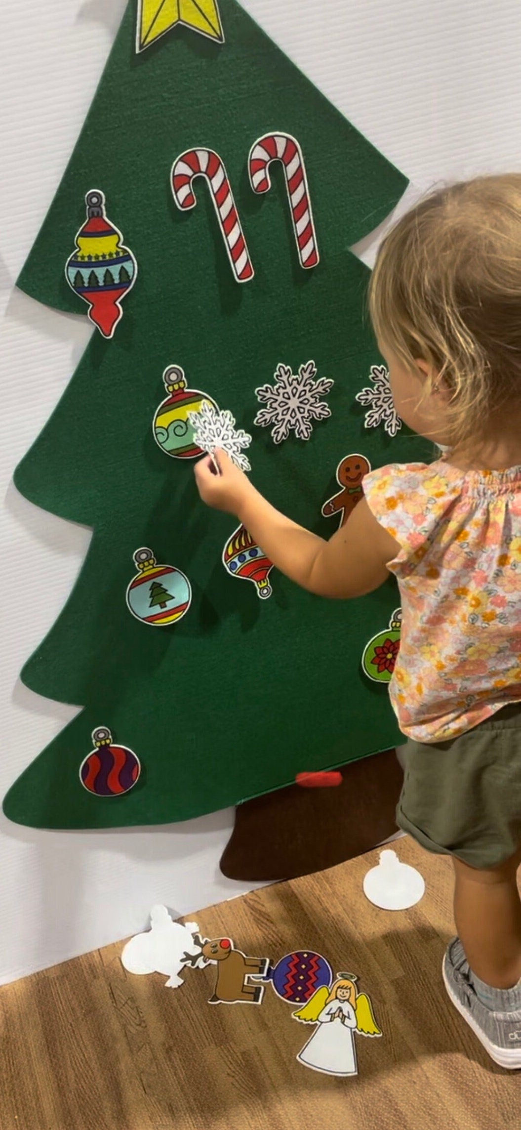 Felt Christmas Tree 41" tall-  (with 21 felt ornaments)