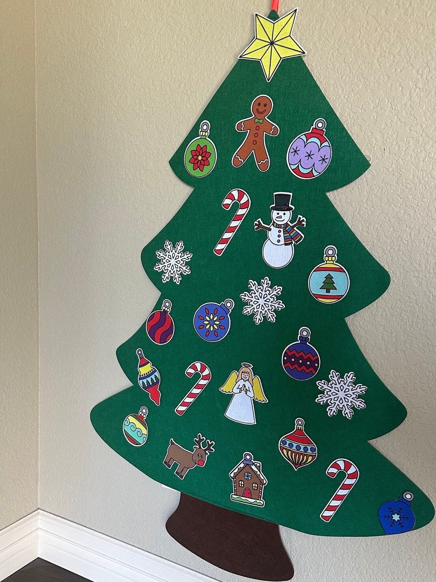 Felt Christmas Tree 41" tall-  (with 21 felt ornaments)