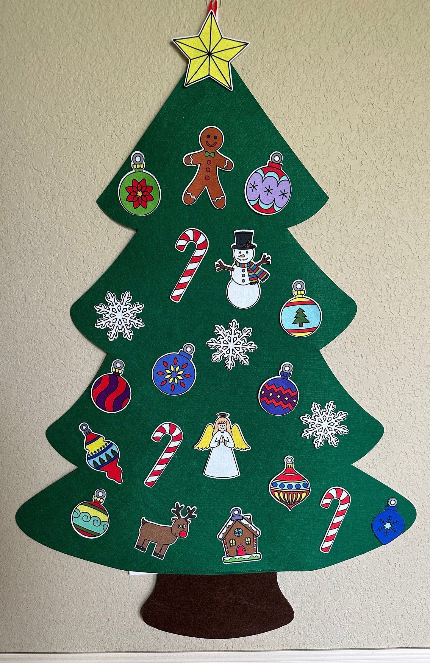 Felt Christmas Tree 41" tall-  (with 21 felt ornaments)